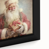 Christmas Wall Art - Santa with Festive Gift Holiday Canvas Print