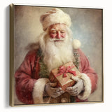 Christmas Wall Art - Santa with Festive Gift Holiday Canvas Print