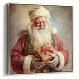 Christmas Wall Art - Santa with Festive Gift Holiday Canvas Print