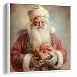 Christmas Wall Art - Santa with Festive Gift Holiday Canvas Print