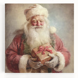 Christmas Wall Art - Santa with Festive Gift Holiday Canvas Print