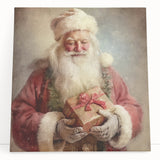 Christmas Wall Art - Santa with Festive Gift Holiday Canvas Print