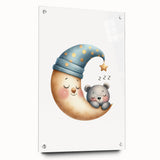 Playroom Wall Art - Sleeping Moon & Bear Kids Room Print