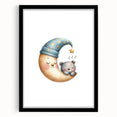 Playroom Wall Art - Sleeping Moon & Bear Kids Room Print