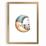 Playroom Wall Art - Sleeping Moon & Bear Kids Room Print