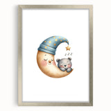 Playroom Wall Art - Sleeping Moon & Bear Kids Room Print