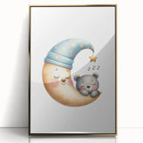 Playroom Wall Art - Sleeping Moon & Bear Kids Room Print