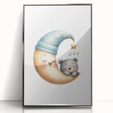 Playroom Wall Art - Sleeping Moon & Bear Kids Room Print