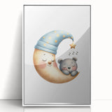Playroom Wall Art - Sleeping Moon & Bear Kids Room Print