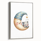 Playroom Wall Art - Sleeping Moon & Bear Kids Room Print