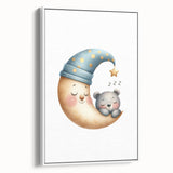 Playroom Wall Art - Sleeping Moon & Bear Kids Room Print