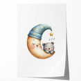 Playroom Wall Art - Sleeping Moon & Bear Kids Room Print