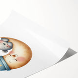 Playroom Wall Art - Sleeping Moon & Bear Kids Room Print