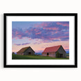 Black wooden barn frame showcasing a landscape artwork with a matte finish, ideal for modern home decor, enhancing any living space with its elegant design.