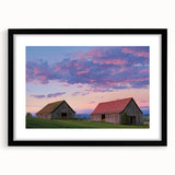 Black wooden barn frame showcasing a landscape artwork with a matte finish, ideal for modern home decor, enhancing any living space with its elegant design.