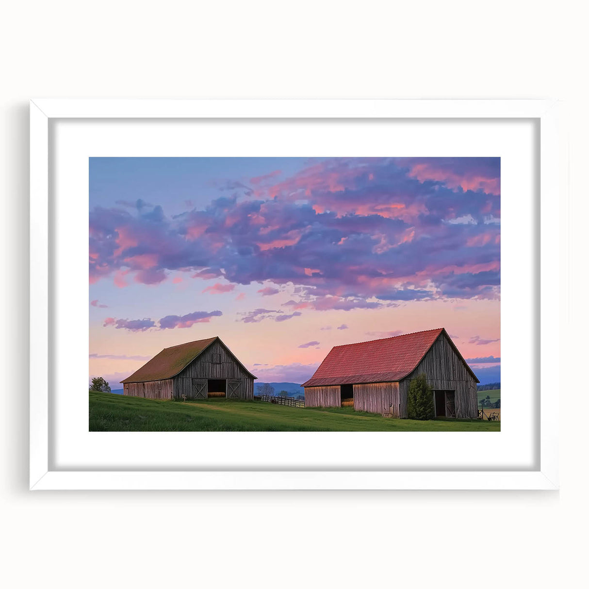 Landscape barn frame design in white, showcasing a clean front view, perfect for displaying artwork or photos, ideal for home decor and gifting.
