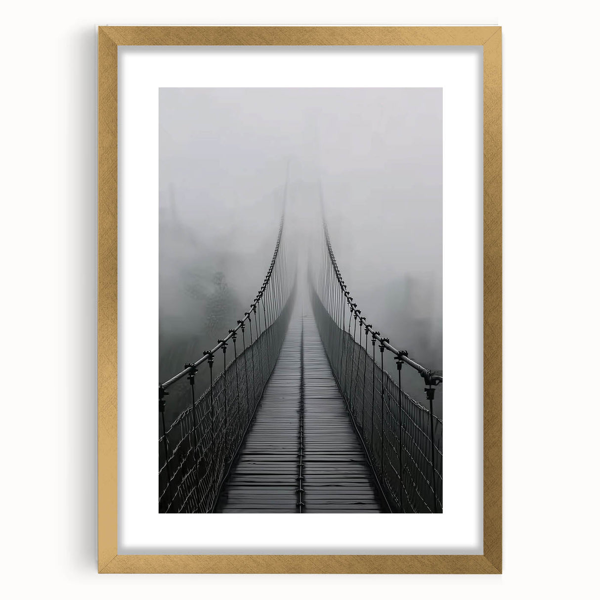 Gold-framed landscape bridge design featuring a mat, showcasing intricate details and vibrant colors, ideal for enhancing home decor and art collections.