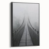 Framed canvas artwork depicting a serene landscape bridge in a black frame, showcasing vibrant colors and intricate details, ideal for home decor.