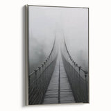 Framed landscape canvas depicting a silver bridge over water, showcasing serene reflections and vibrant colors, perfect for modern home decor.