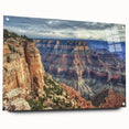 Acrylic glass artwork showcasing a stunning landscape of canyons, viewed from the side, featuring vibrant colors and intricate details, secured with stylish pins.