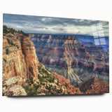 Acrylic glass artwork depicting a stunning landscape of colorful canyons, showcasing intricate details and vibrant hues, ideal for home decor or art enthusiasts.