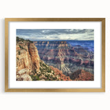 Elegant landscape canyon frame with a gold mat, showcasing a stunning view of natural rock formations and serene desert colors. Perfect for home decor.