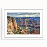 Landscape artwork featuring a scenic canyon design framed in a white mat, showcasing vibrant colors and intricate details, ideal for home decor.