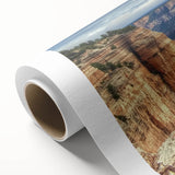 Stunning rolled canvas artwork depicting a vibrant landscape of canyons, showcasing rich orange and red hues, perfect for adding warmth to any room decor.