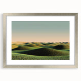 Framed landscape art print showcasing a serene countryside scene, presented in a sleek silver frame with a white mat, ideal for home decor enhancement.