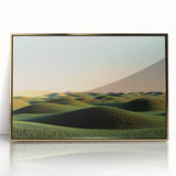 Framed acrylic artwork showcasing a vibrant countryside landscape, featuring rolling hills and a golden frame, perfect for home decor enhancement.