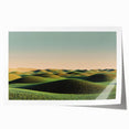Rolled landscape print showcasing a serene countryside scene with rolling hills and lush greenery, elegantly packaged in a protective cardboard tube for safe shipping. Ideal for home decor or art enthusiasts seeking nature-inspired wall art.