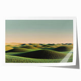 Rolled landscape print showcasing a serene countryside scene with rolling hills and lush greenery, elegantly packaged in a protective cardboard tube for safe shipping. Ideal for home decor or art enthusiasts seeking nature-inspired wall art.