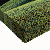 Close-up of a stretched canvas showcasing a vibrant countryside landscape with rolling hills, lush greenery, and a serene sky, perfect for home decor.