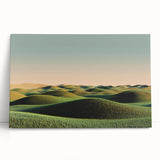 Stretched canvas artwork showcasing a vibrant countryside landscape scene, featuring rolling hills and a serene sky, perfect for home decor or office ambiance.