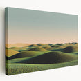Stretched canvas artwork showcasing a scenic countryside landscape in vibrant colors, highlighting rolling hills and a serene sky, perfect for home decor.