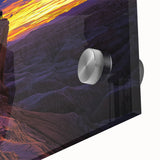 Close-up of a vibrant desert landscape acrylic print showcasing warm hues of orange and yellow, perfect for modern home decor, emphasizing the beauty of arid terrains.