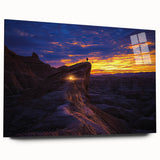 Acrylic glass artwork showcasing a desert landscape in warm tones, viewed from the side without pins, perfect for modern home decor and art enthusiasts.