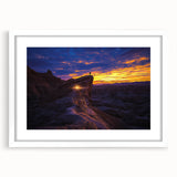 Desert landscape framed print with a white mat, showcasing warm earth tones and intricate details, perfect for enhancing any home decor. Ideal for art enthusiasts seeking a serene desert aesthetic.