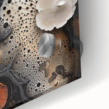 Large abstract wall art in muted earth tones on acrylic glass, mid-century modernist, ideal for dining room decor.