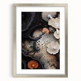Textured abstract art print in muted earth tones on a framed canvas, ideal for bedroom wall decor.