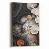 Framed canvas featuring a close-up natural landscape in muted earth tones, ideal for bedroom wall art.
