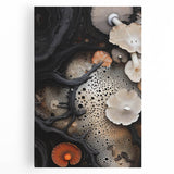Black and white close-up photo of natural elements on stretched canvas, suitable for kitchen wall art.