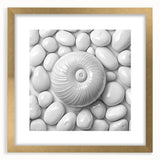 Extra large abstract art print with textured swirl patterns in gold and white, framed with mat, ideal for living room decor.