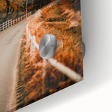 Large abstract wall art featuring autumnal hues on acrylic glass, ideal for dining room ambiance.