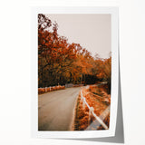 Extra large rolled print of autumnal floral art in warm orange and red tones, suitable for dining room or bathroom walls.