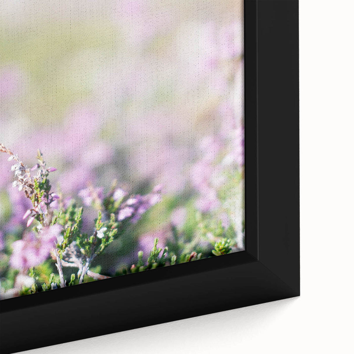 Extra large framed canvas featuring textured, colorful art of spring season elements on a black background.