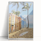 Art deco poster featuring a summer theme with pastel shades on a white acrylic framed canvas, suitable for nursery wall art.