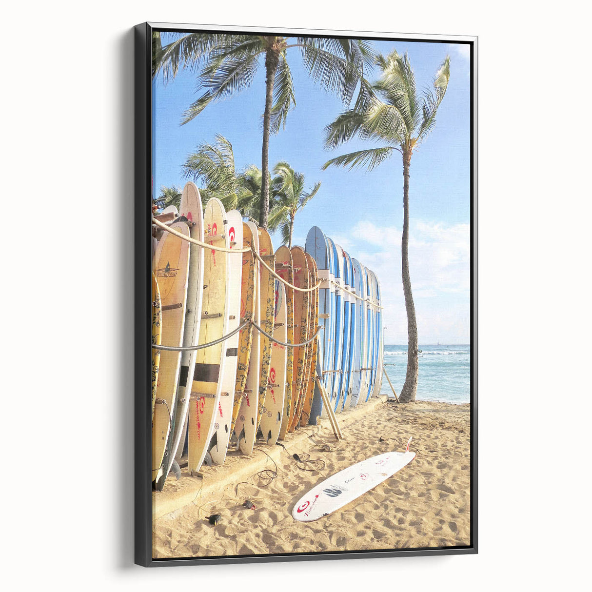 Black and white framed canvas featuring a vintage poster art style landscape, ideal for bedroom wall decor.
