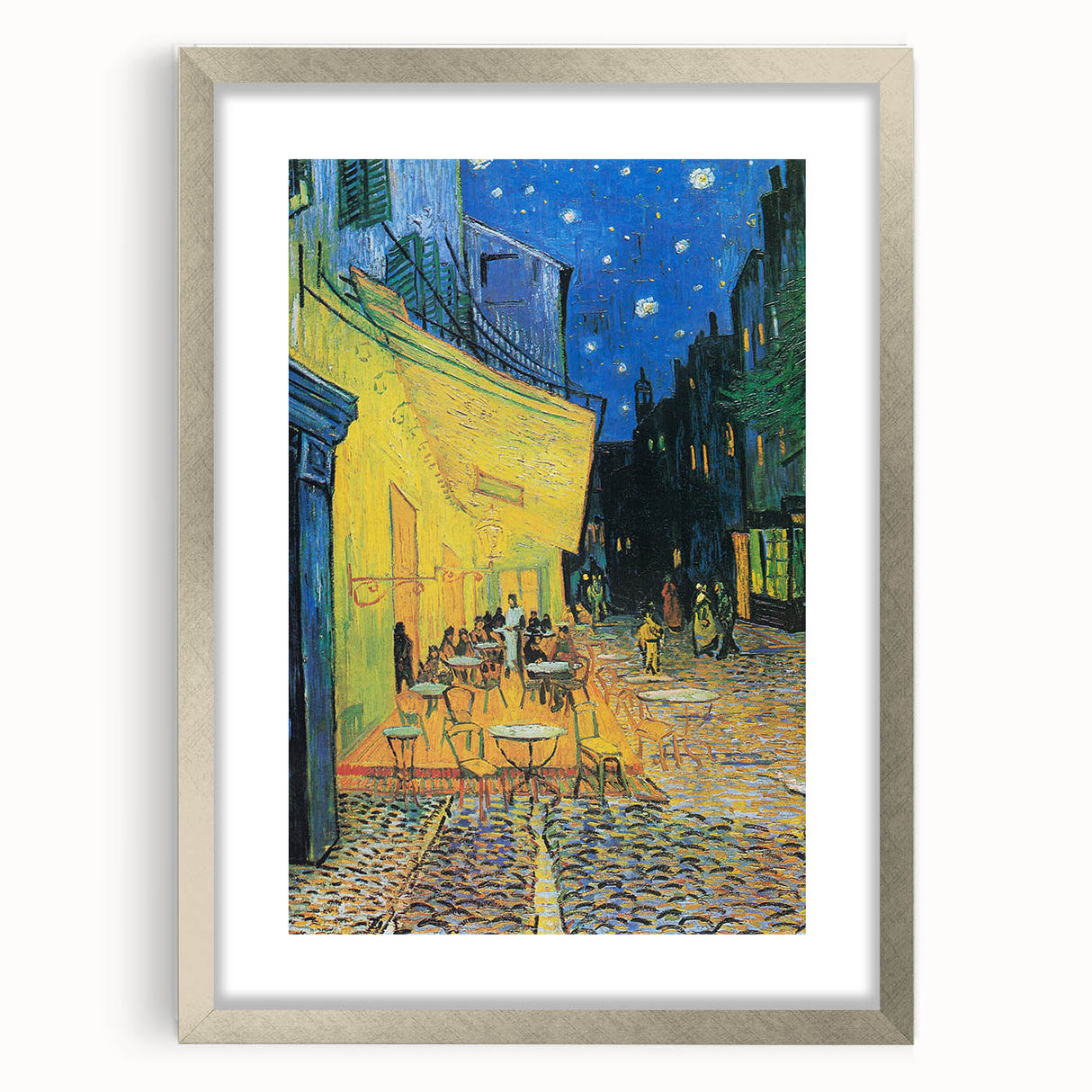 Extra large abstract art print with textured design in vibrant hues, framed in silver, ideal for living room decor.