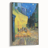 Framed canvas of a Van Gogh landscape painting, featuring vibrant colors on a black background, ideal for living room decor.